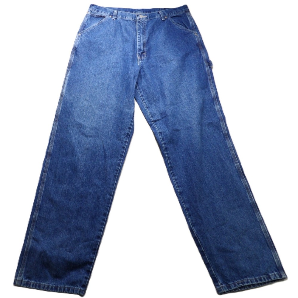VTG Y2K Wrangler Men W36 L34 Blue Carpenter Jeans Relaxed Baggy Workwear Utility
